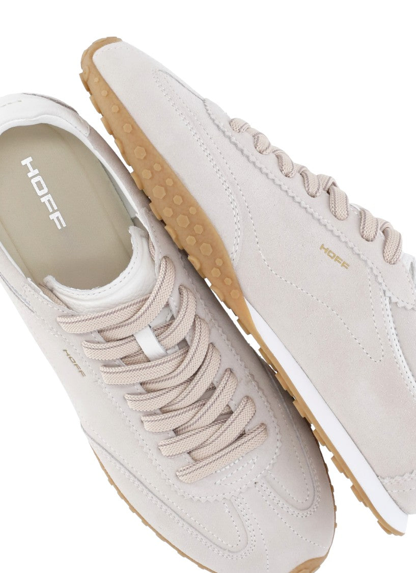 Hoff Beige Low-Profile Gold Accent Suede Sneakers