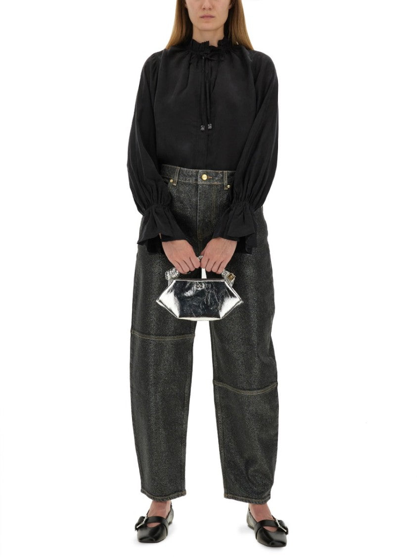 Ganni "Stary" Jeans In Sparkling Foil