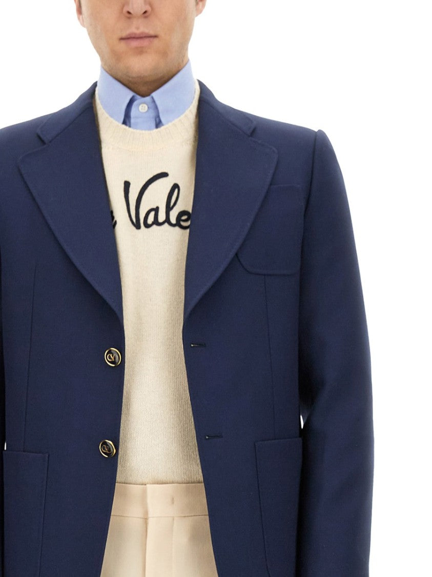 Valentino Tailored Blue Single-Breasted Jacket In Virgin Wool