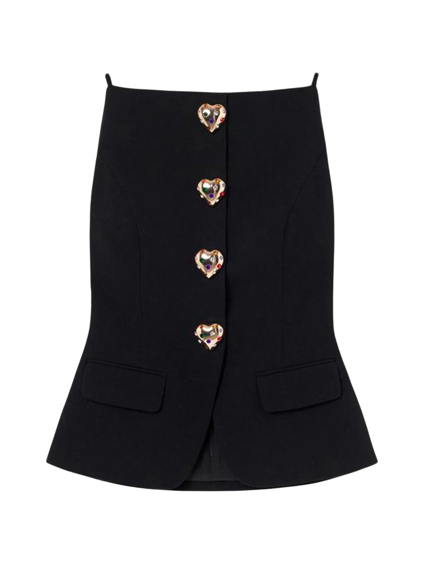 Self-Portrait Black Wool Crepe Heart Button Top