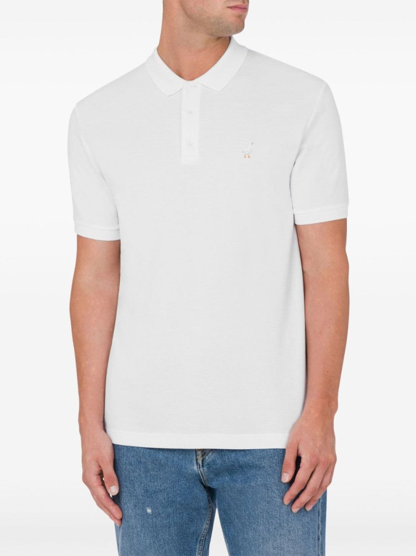 Moschino White Embroidered High-Low Cotton Polo