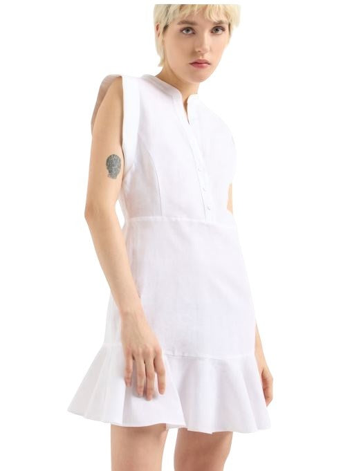 Armani Exchange Sleeveless White Dress With Mandarin Collar
