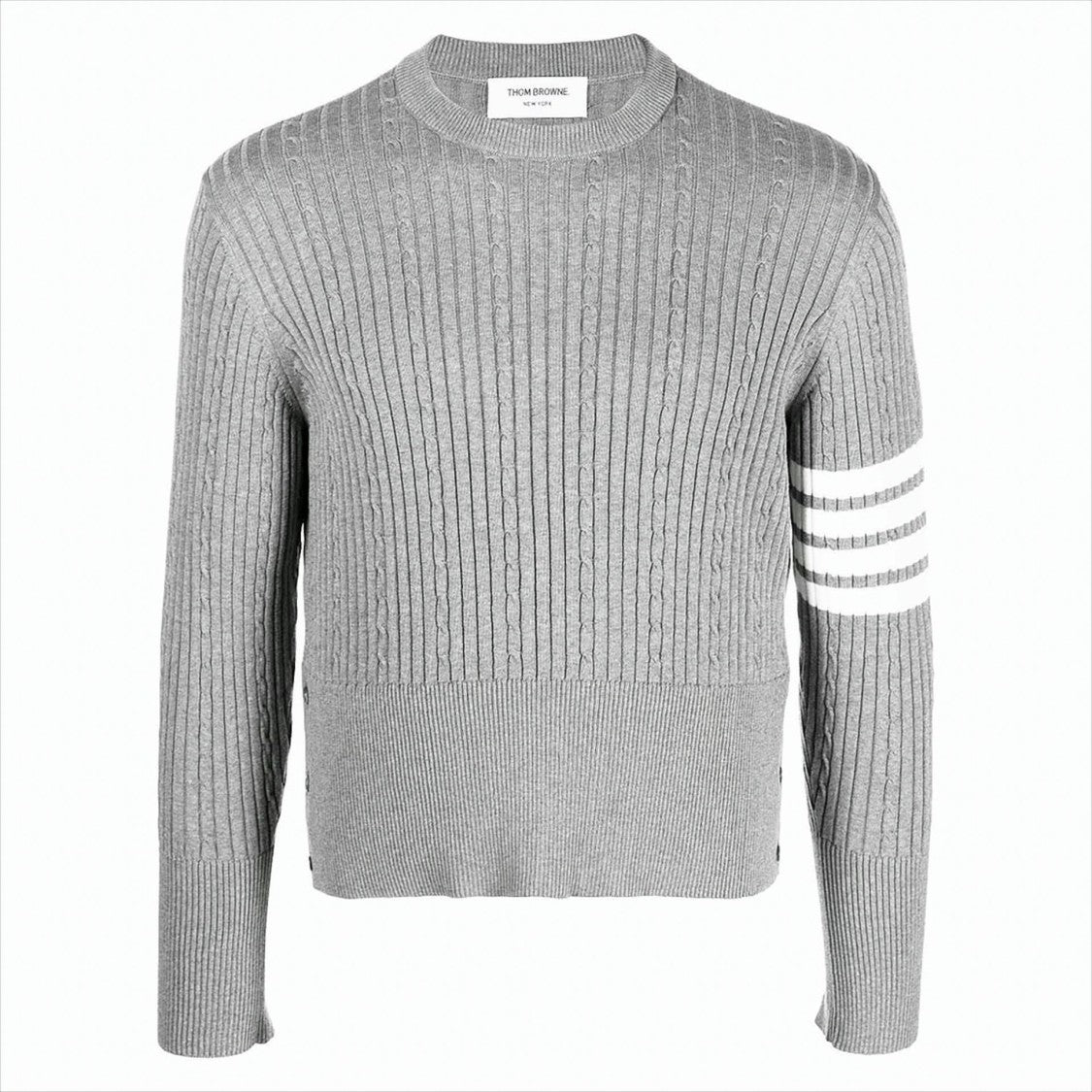 Thom Browne Four-Bar Cable Knit Sweater With Tricolor Cuffs