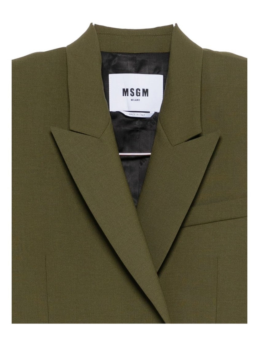 Msgm Tailored Double-Breasted Green Jacket With Black Buttons