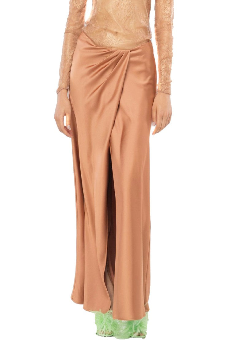 Pinko Brown Midi Skirt Asymmetrical Draped Detail
