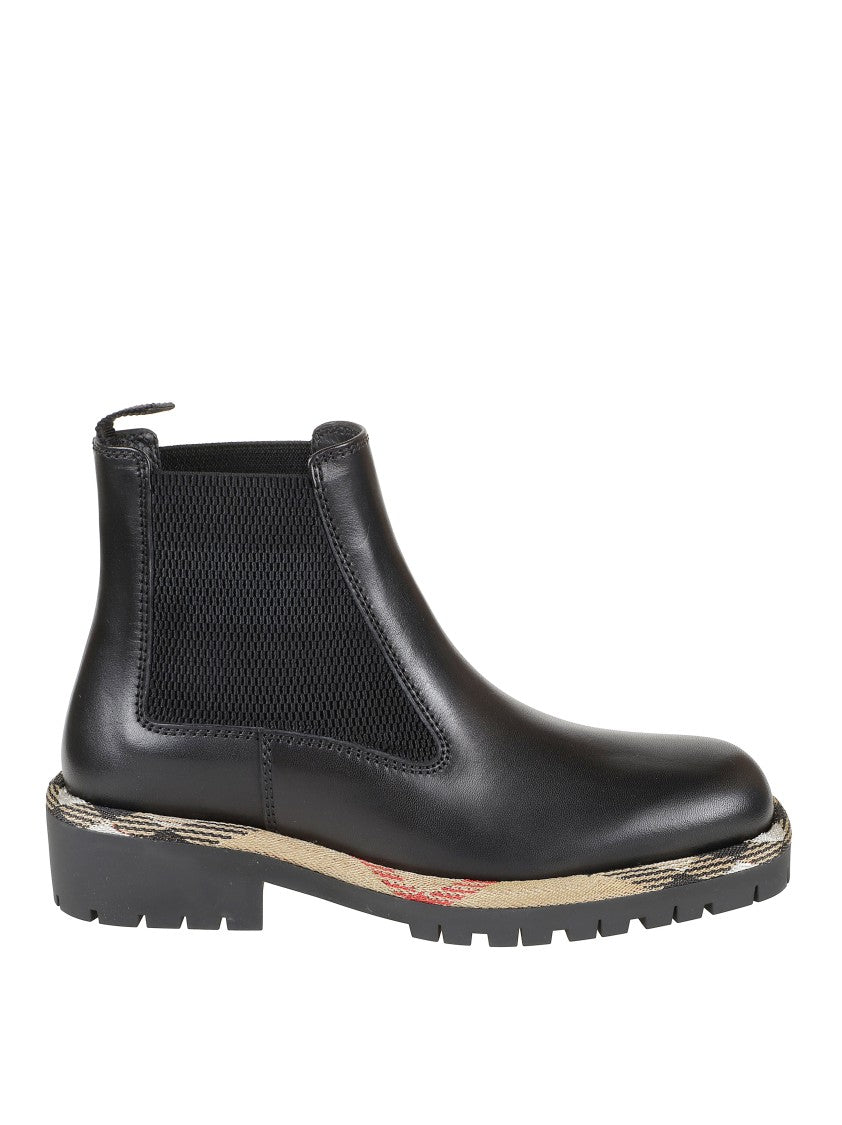 Burberry Smooth Leather Boots With Mesh Side Panels And Textured Detailing