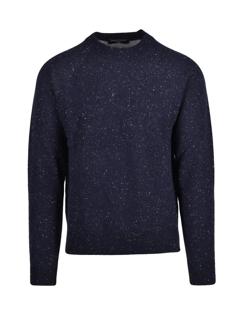 Daniele Fiesoli Blue Deep Blue Merino Wool-Blend Crewneck Sweater