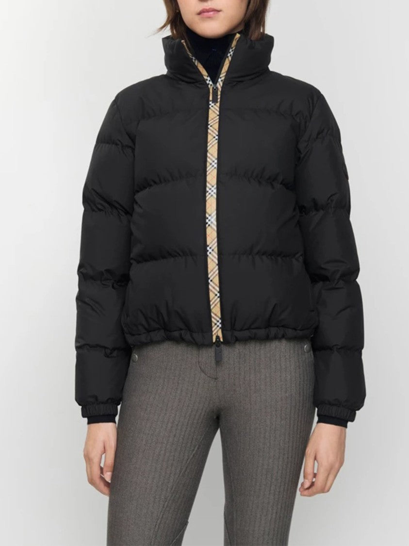 Burberry Cropped Puffer Jacket With High Collar And Check Pattern Trim