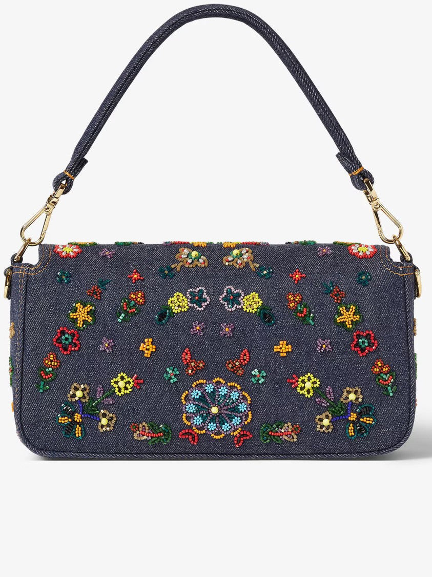 Fendi Blue Baguette Denim Ricamo Bag