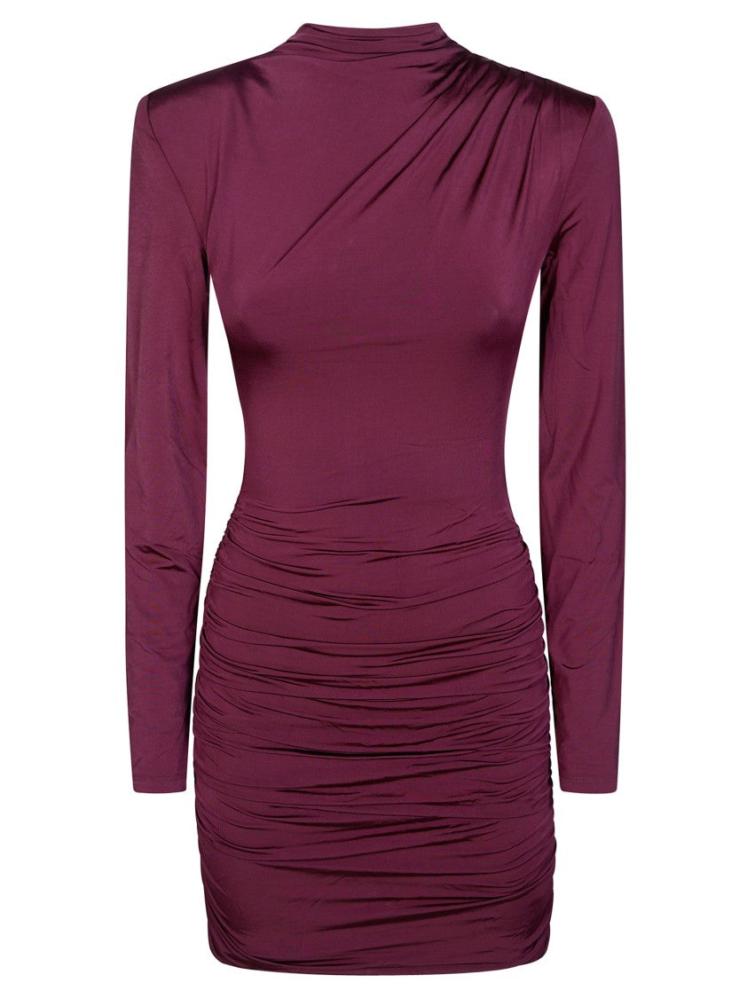 Rotate Draped Ruched High Neck Mini Dress
