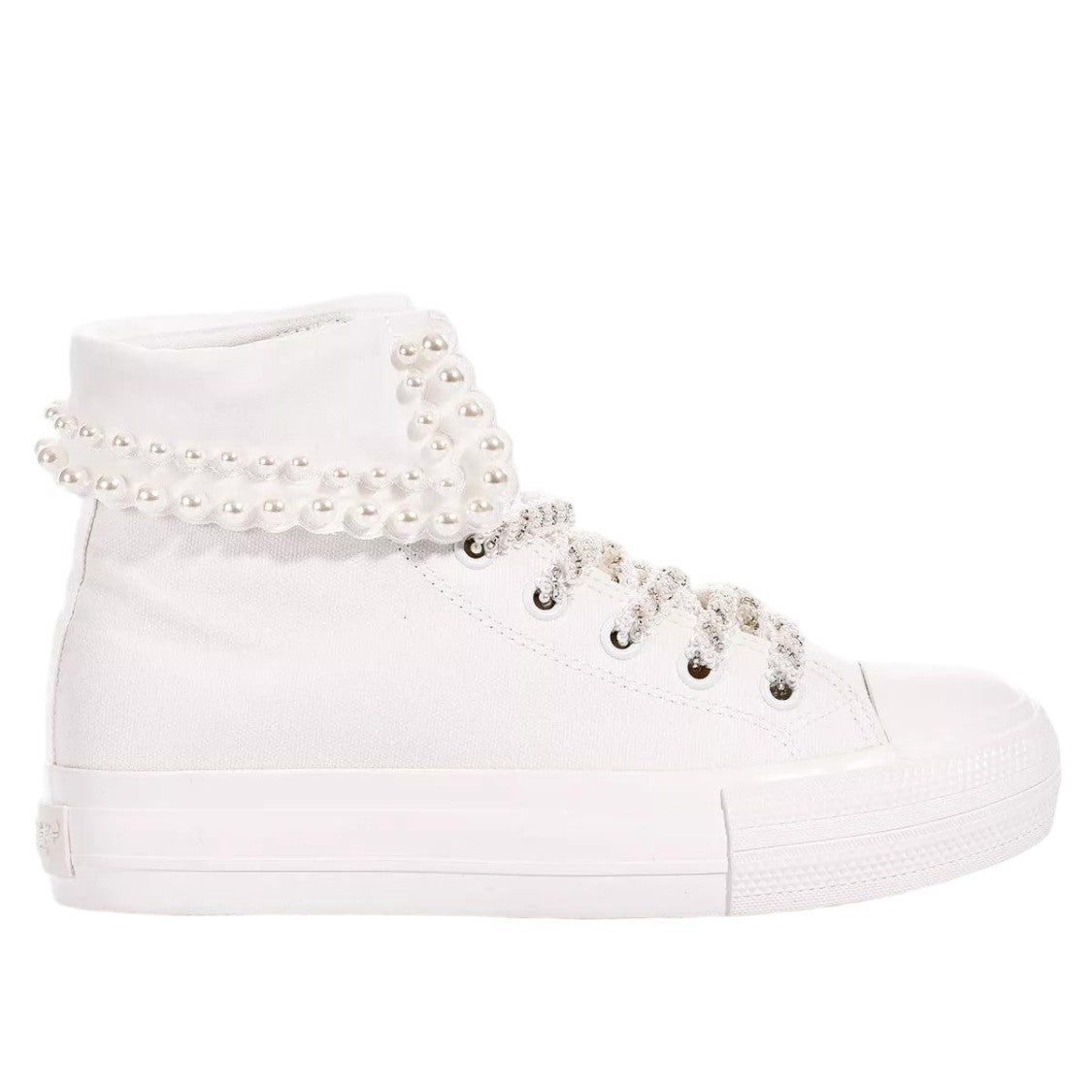 Mimanera White High-Top Sneakers With Pearl Embellishments