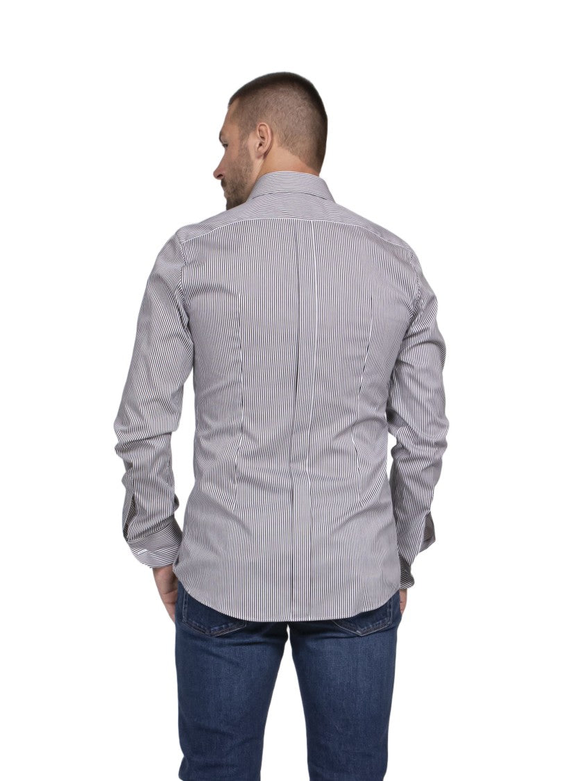 Dolce & Gabbana Grey Striped Slim-Fit Button-Up Shirt