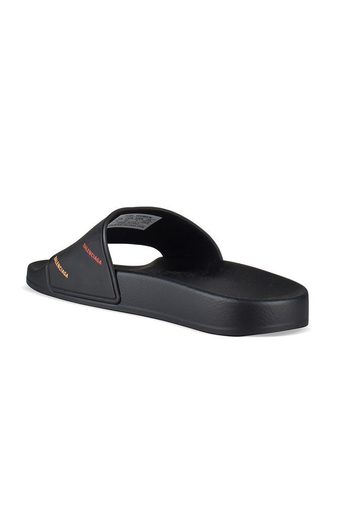 Balenciaga Open-Toe Black Rubber Slides With Multicolored Logo