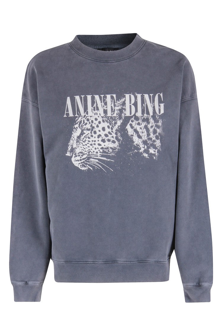 Anine Bing Washed Black Leopard Sweatshirt