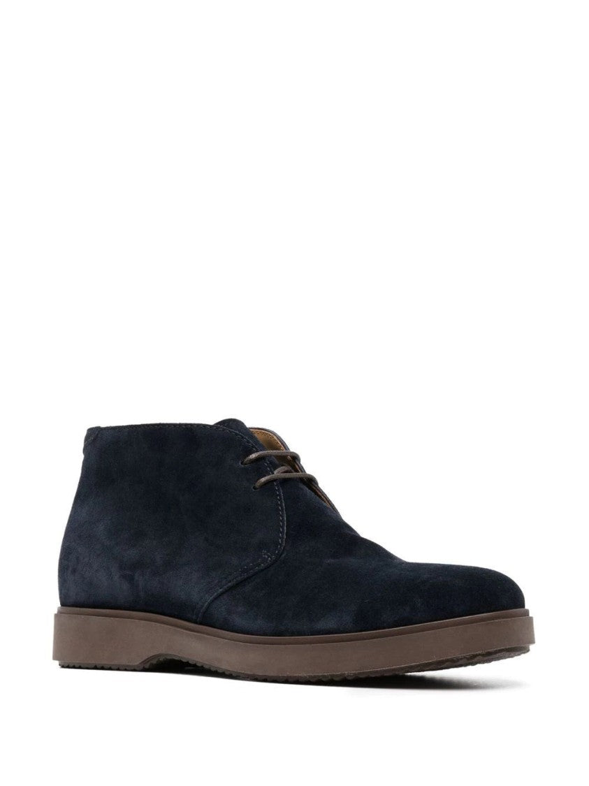 Henderson Deep Blue Suede Lace-Up Ankle Boots With Rubber Sole