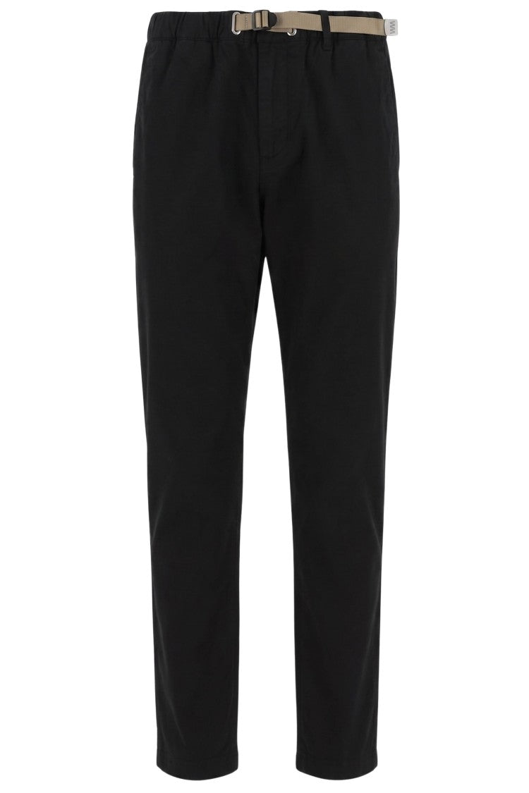 White Sand Black Straight-Leg Stretch Cotton Gabardine Pants