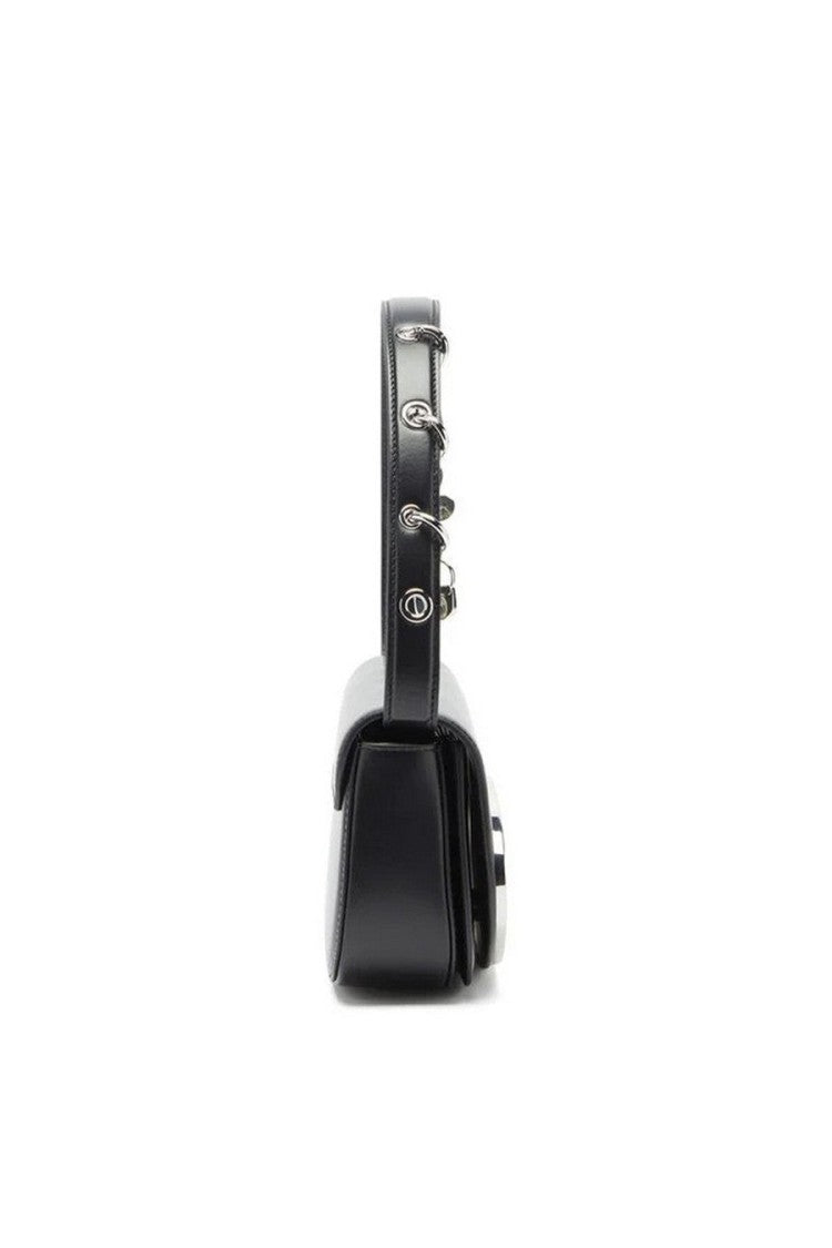 Diesel Black Leather Cutout-Logo Shoulder Bag