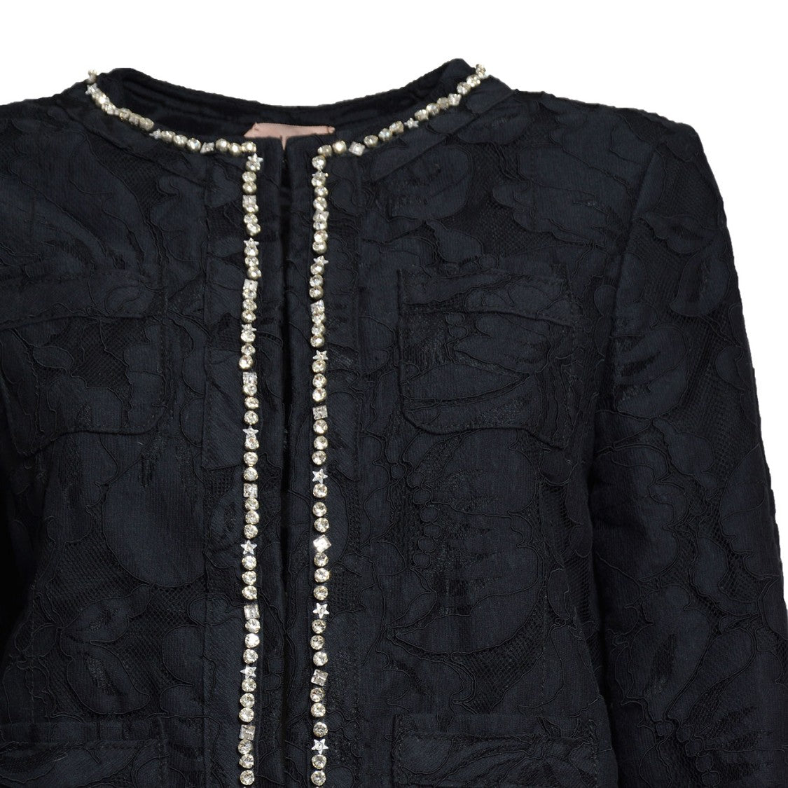 N°21 Cropped Single-Breasted Floral Lace Jacket