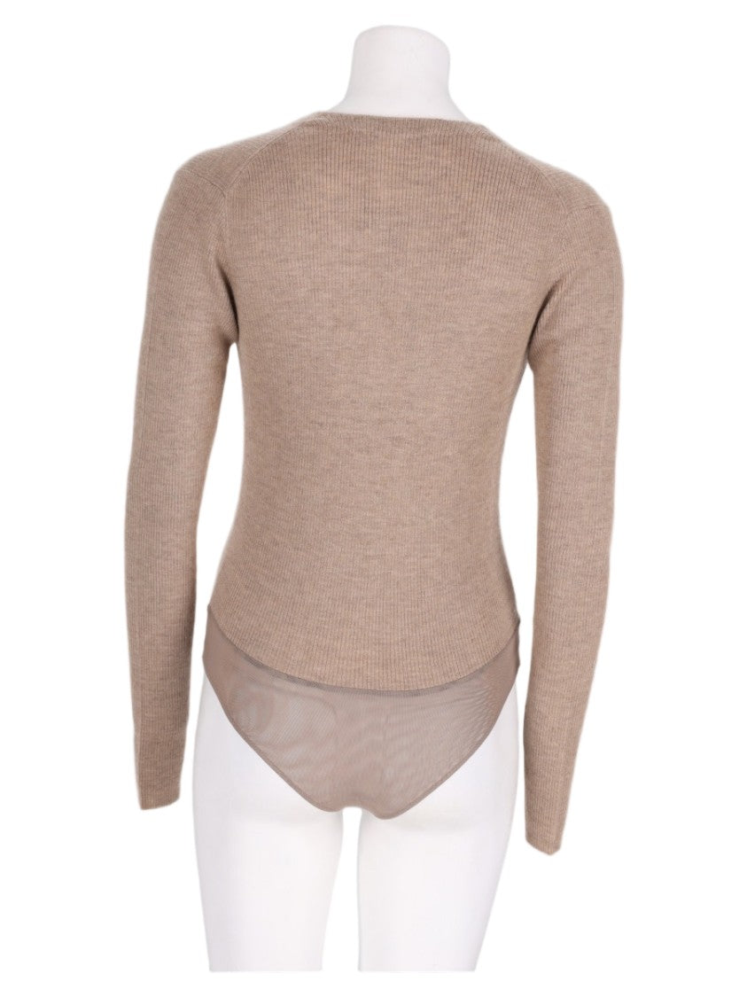 Max Mara Brown Wrap Cashmere Bodysuit Top