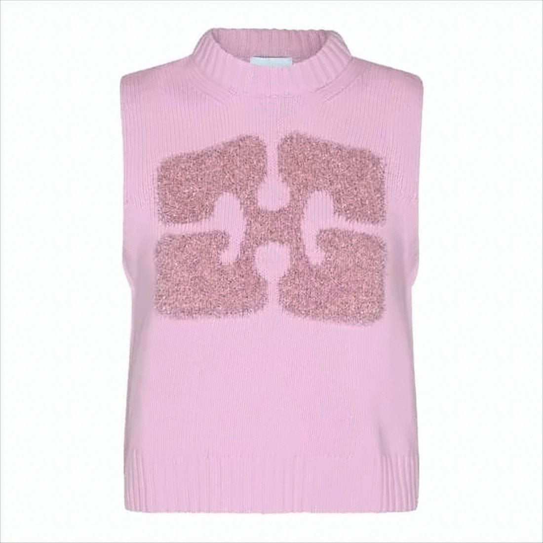 Ganni Sleeveless Textured Knitted Sweater Vest With High Ribbed Neckline