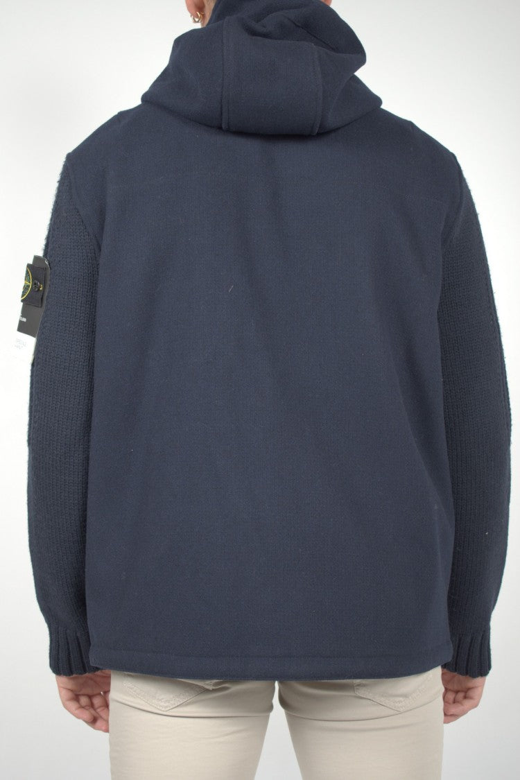 Stone Island Navy Hooded Full-Zip Wool-Blend Jacket