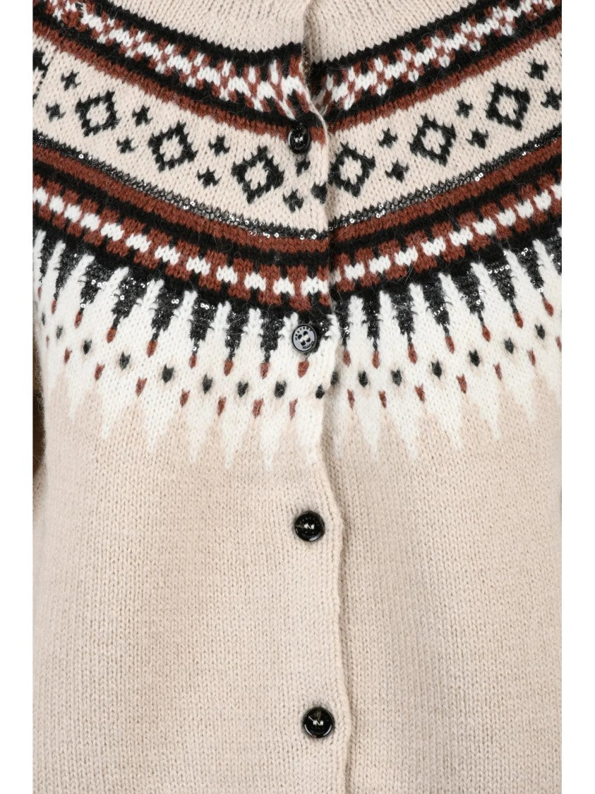 Max Mara Beige Acrylic-Blend Rhinestone Cardigan