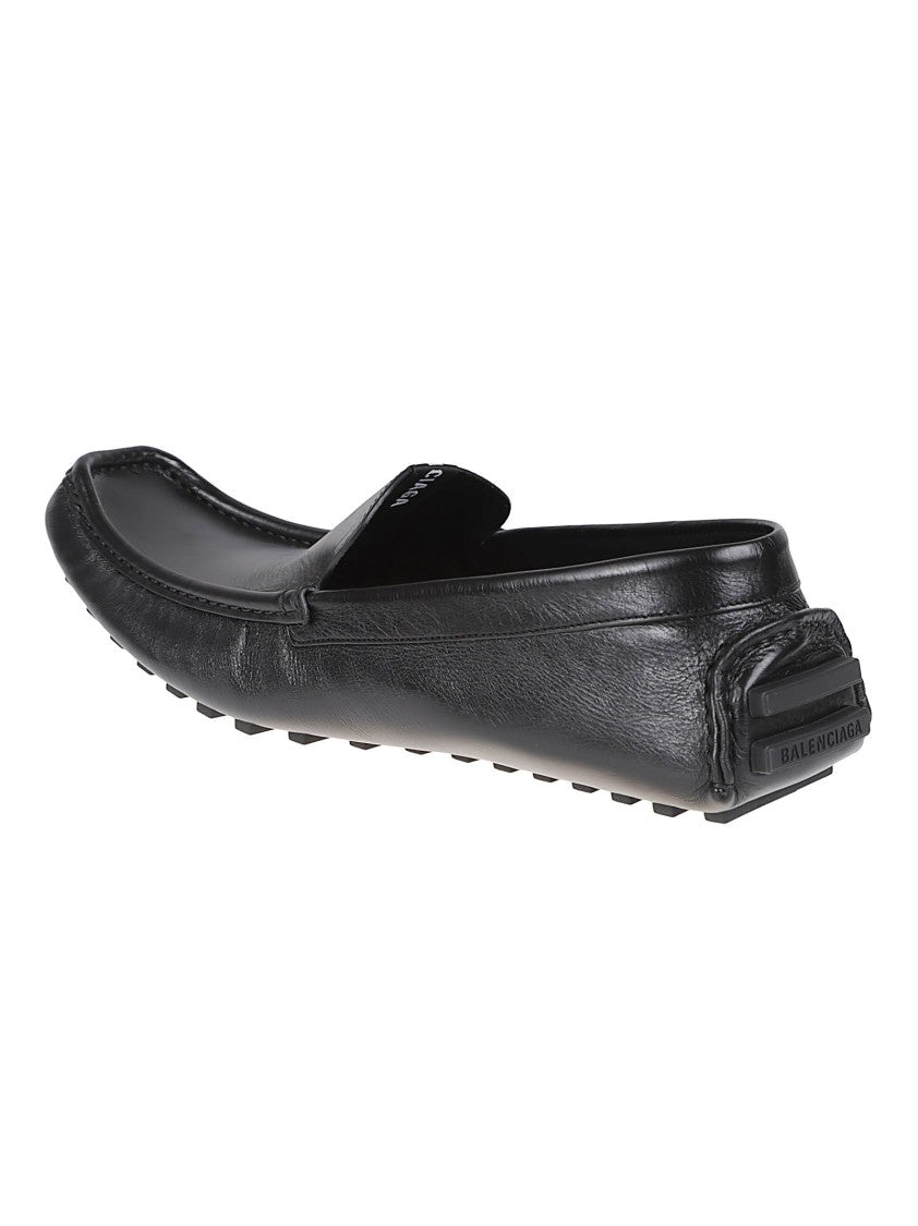 Balenciaga Polished Calf Leather Moccasin Shoes With Elongated Square Toe