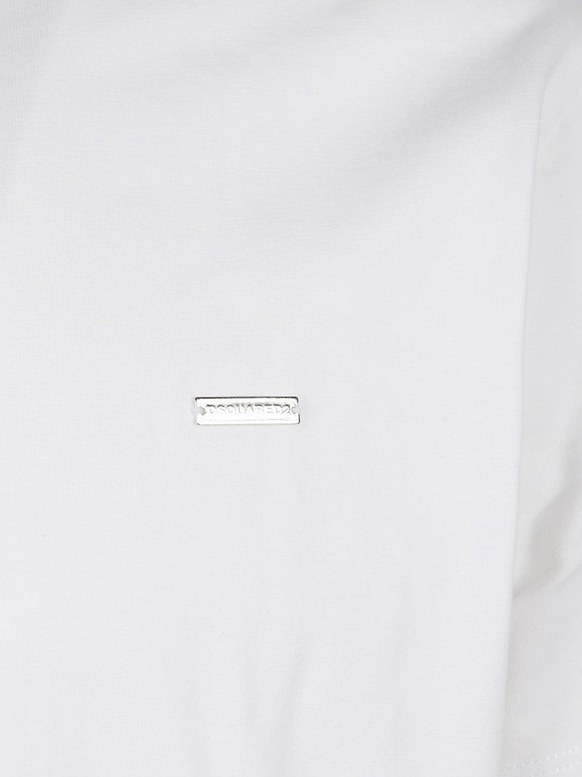 Dsquared2 Plain White Cotton T-Shirt With Subtle Metallic Detail