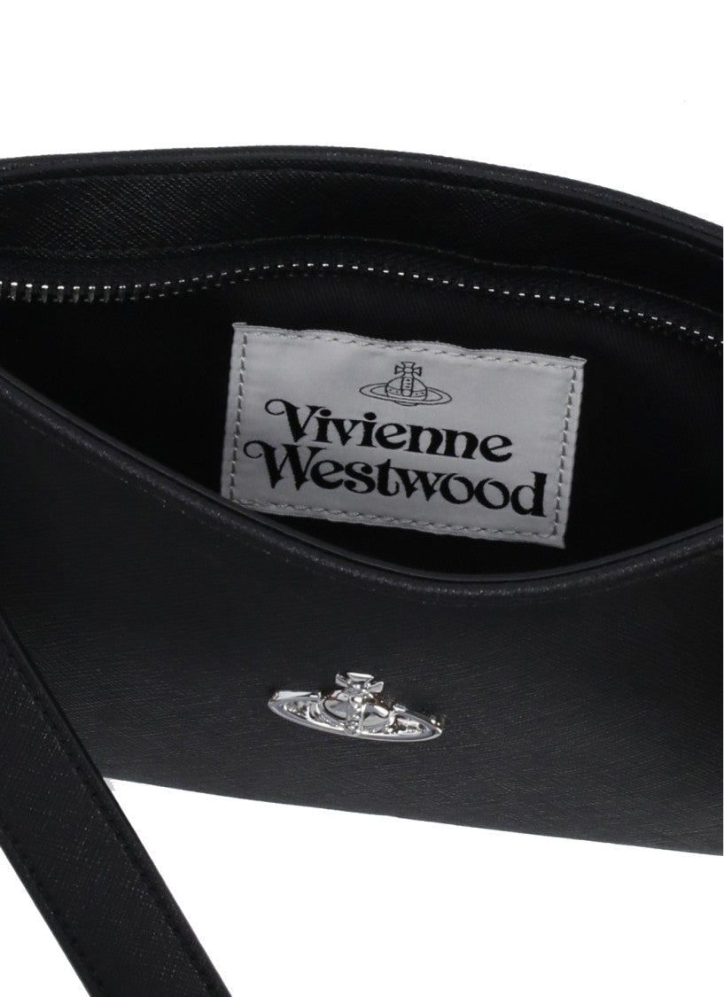 Vivienne Westwood Black Minimalist Removable Strap Emblem Shoulder Bag