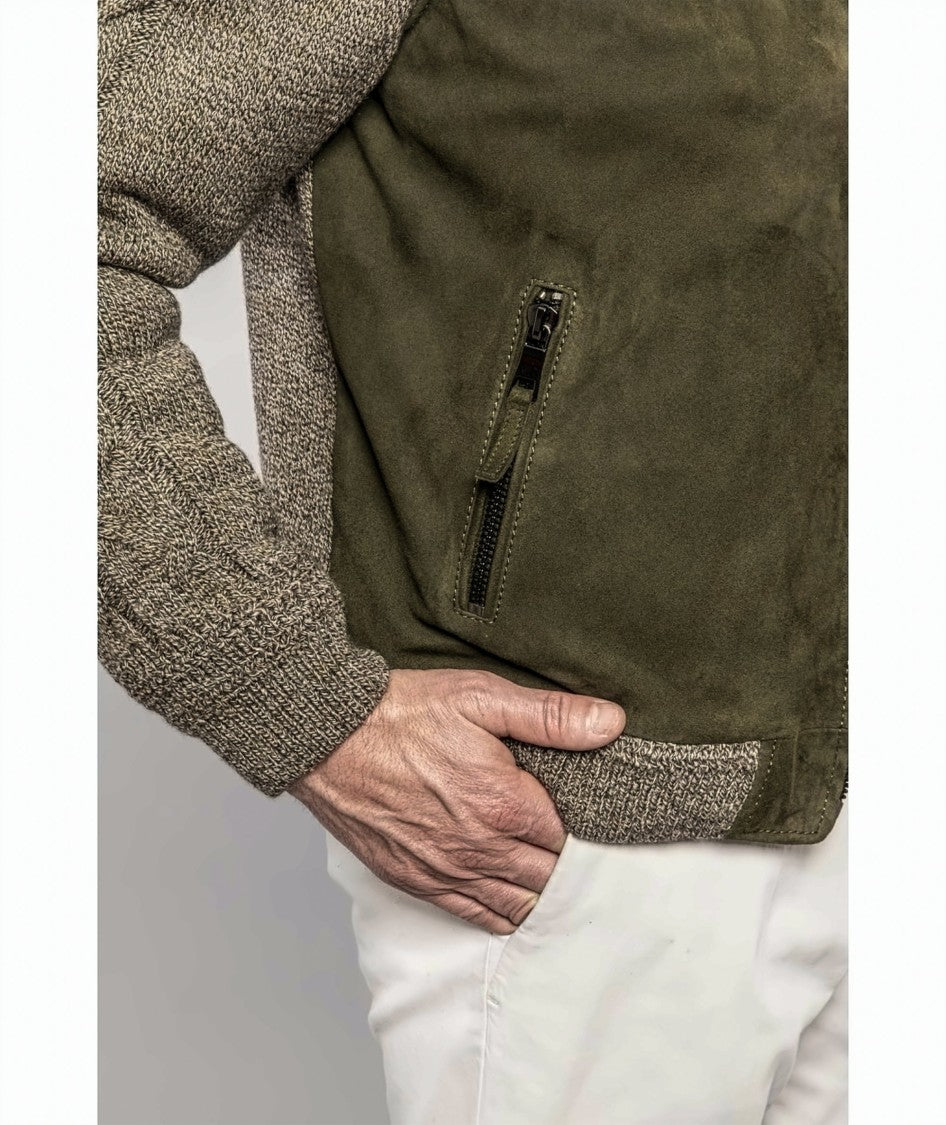 The Jack Leathers Suede Jacket With Knitted Sleeves And High Collar