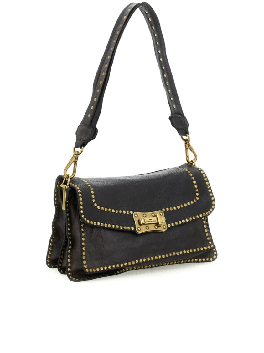 Campomaggi Rectangular Handbag With Studded Flap Closure And Accordion Profile