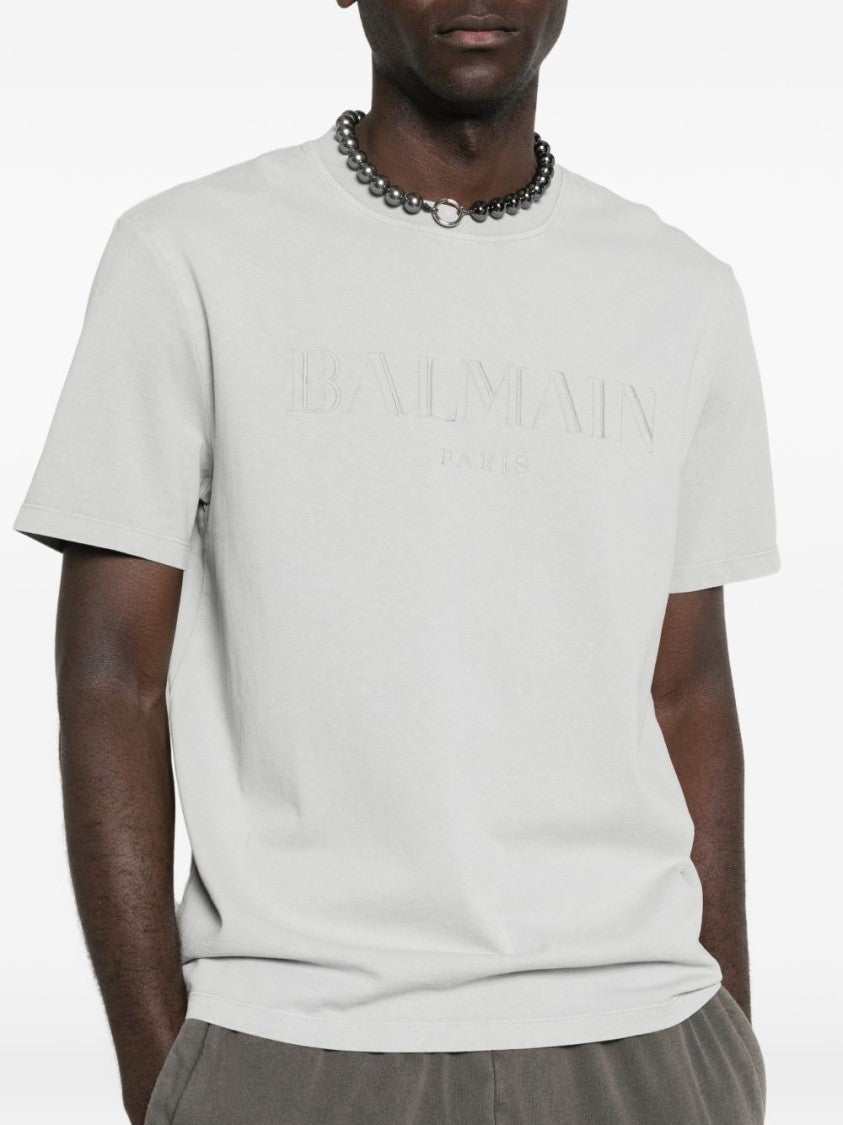 Balmain Grey Relaxed Fit Embossed Detail T-Shirt