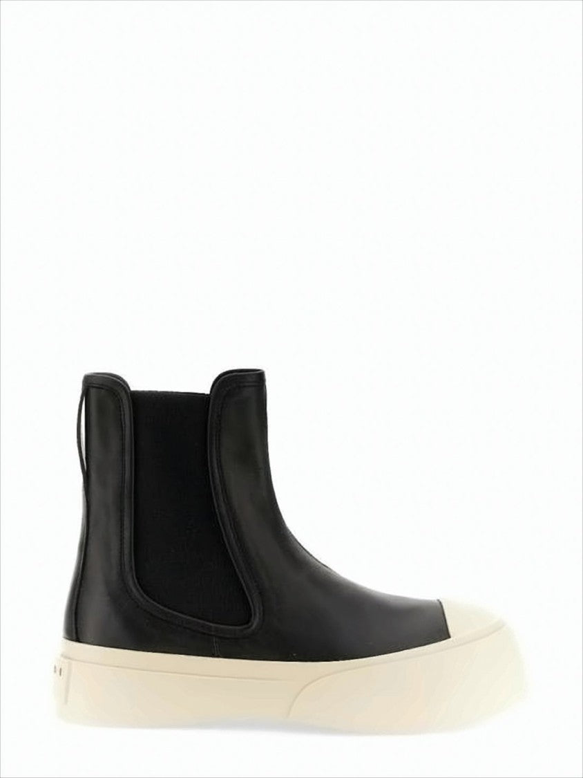 Marni Sleek Black Leather Boots With Elastic Side Panels