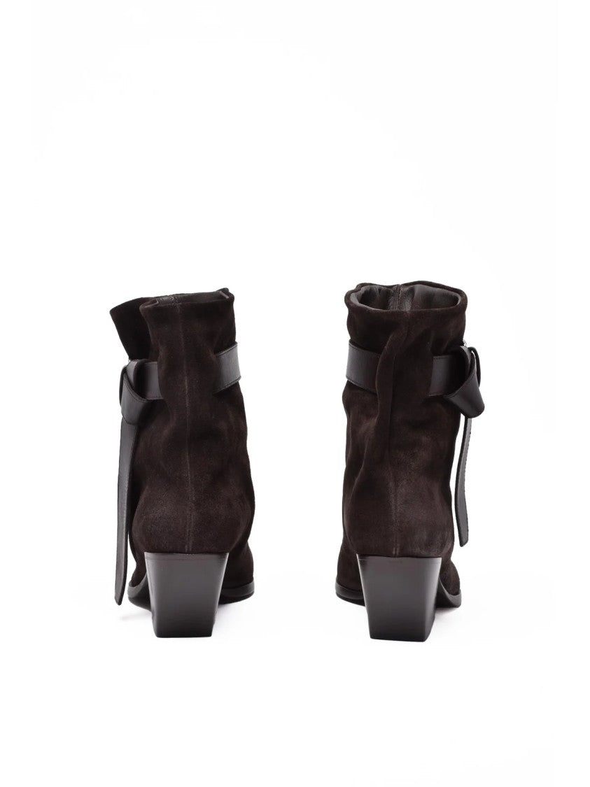 Elena Iachi Brown Suede Buckle Ankle Boots