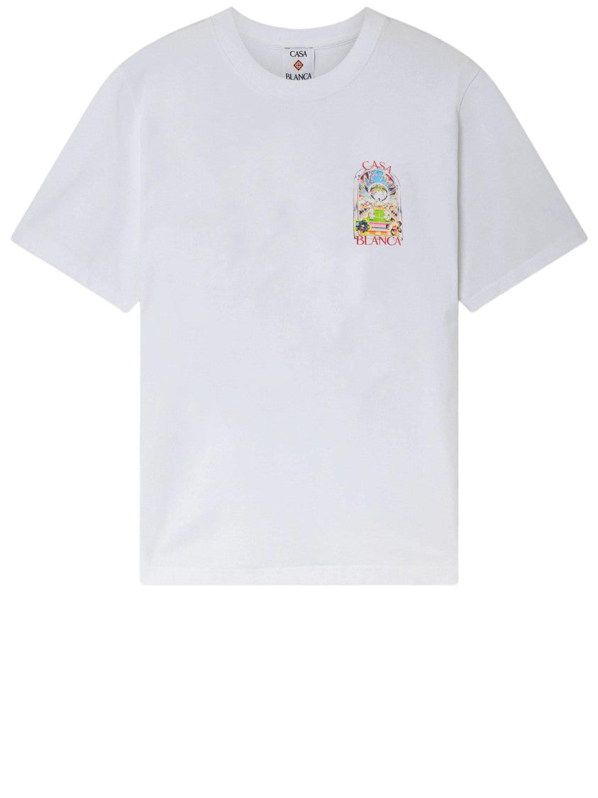 Casablanca Round Neck White Cotton T-Shirt With Vibrant Logo Prints