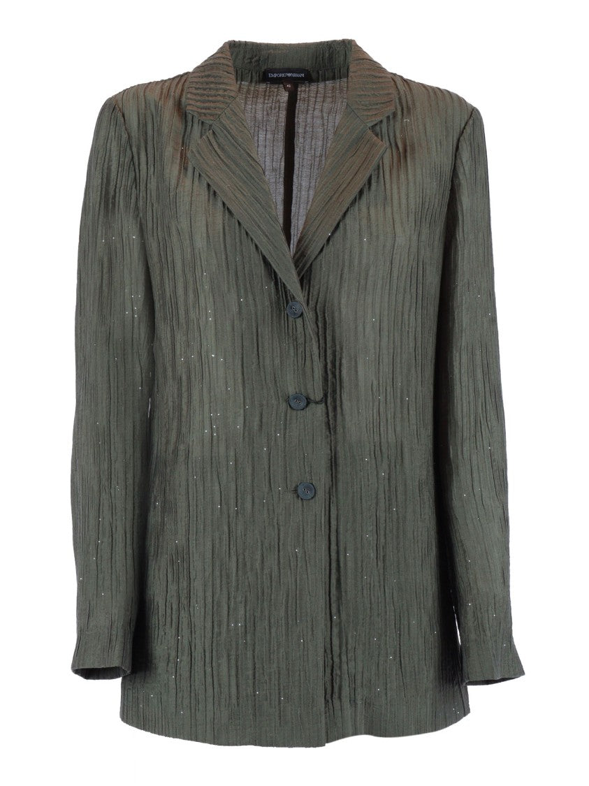 Emporio Armani Green Textured Crinkled Fabric Blazer