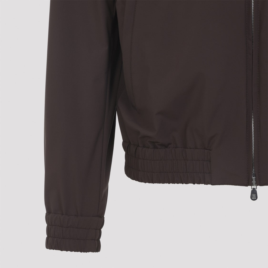 Brunello Cucinelli Tailored Brown Nylon Jacket With High Collar And