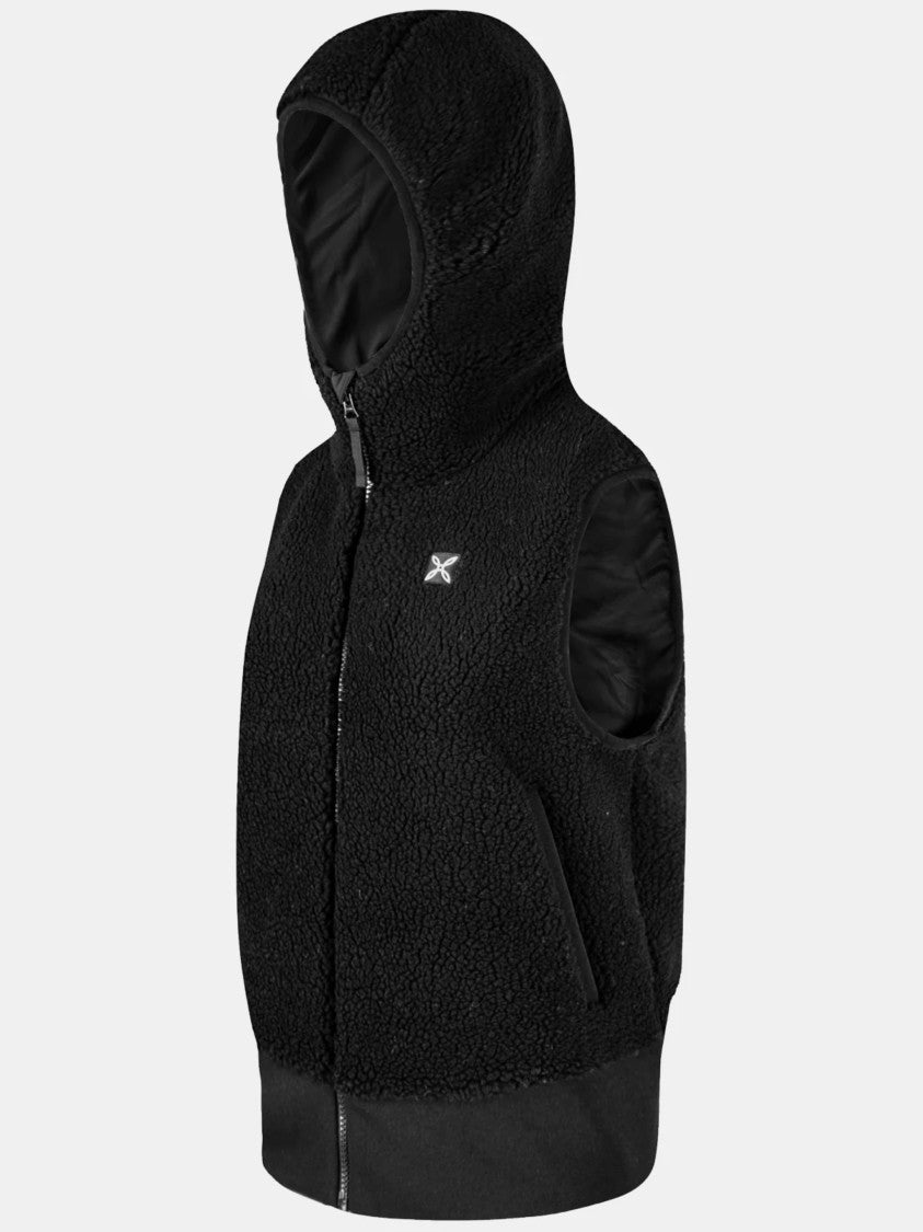 Montura Plush Textured Sherpa Vest With Hood And Zipper Closure