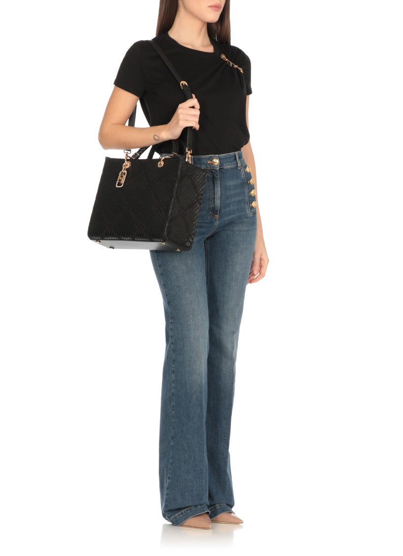Elisabetta Franchi Black Jacquard Shopping Bag