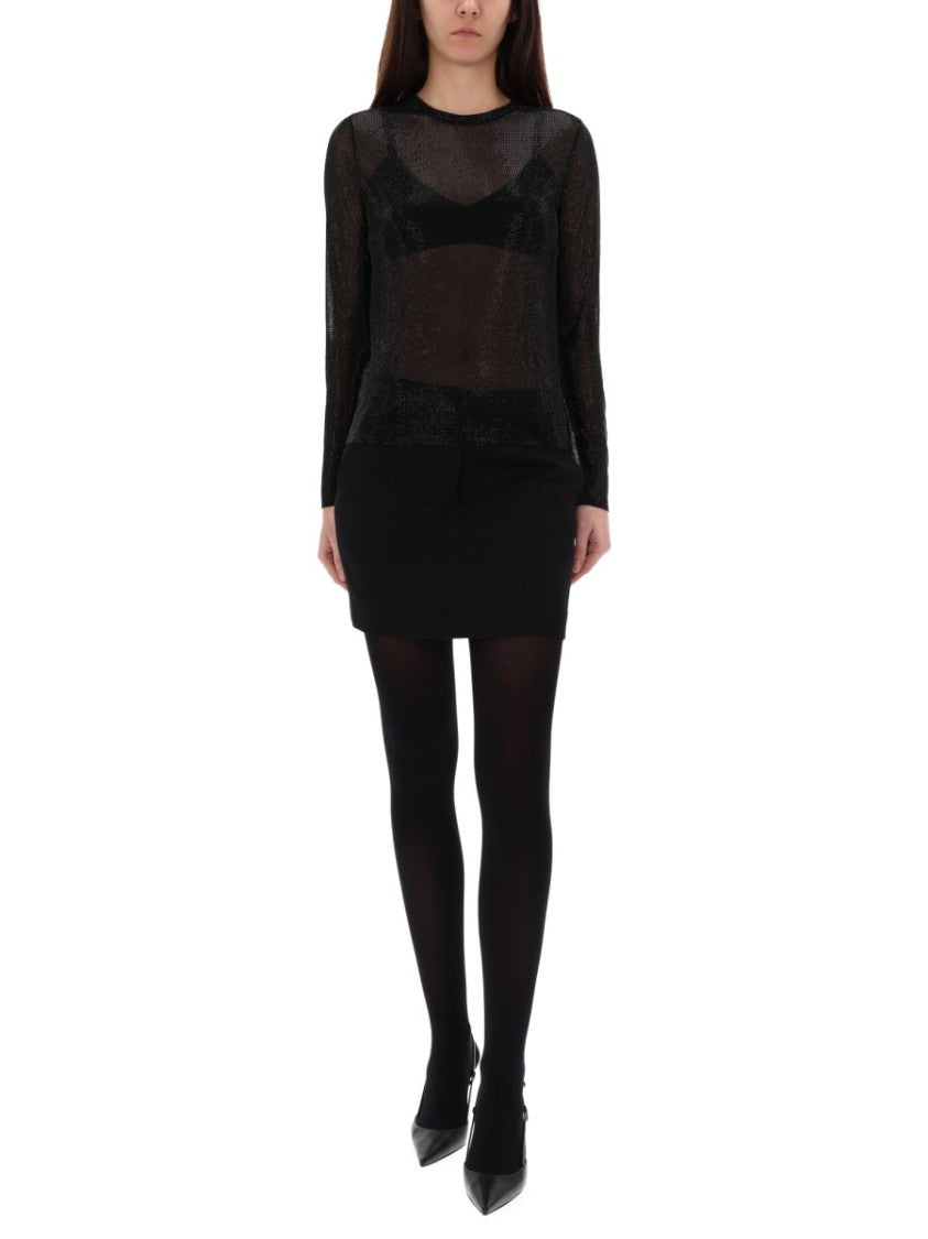 Michael Michael Kors Mesh Rhinestone Embellished Fitted Top