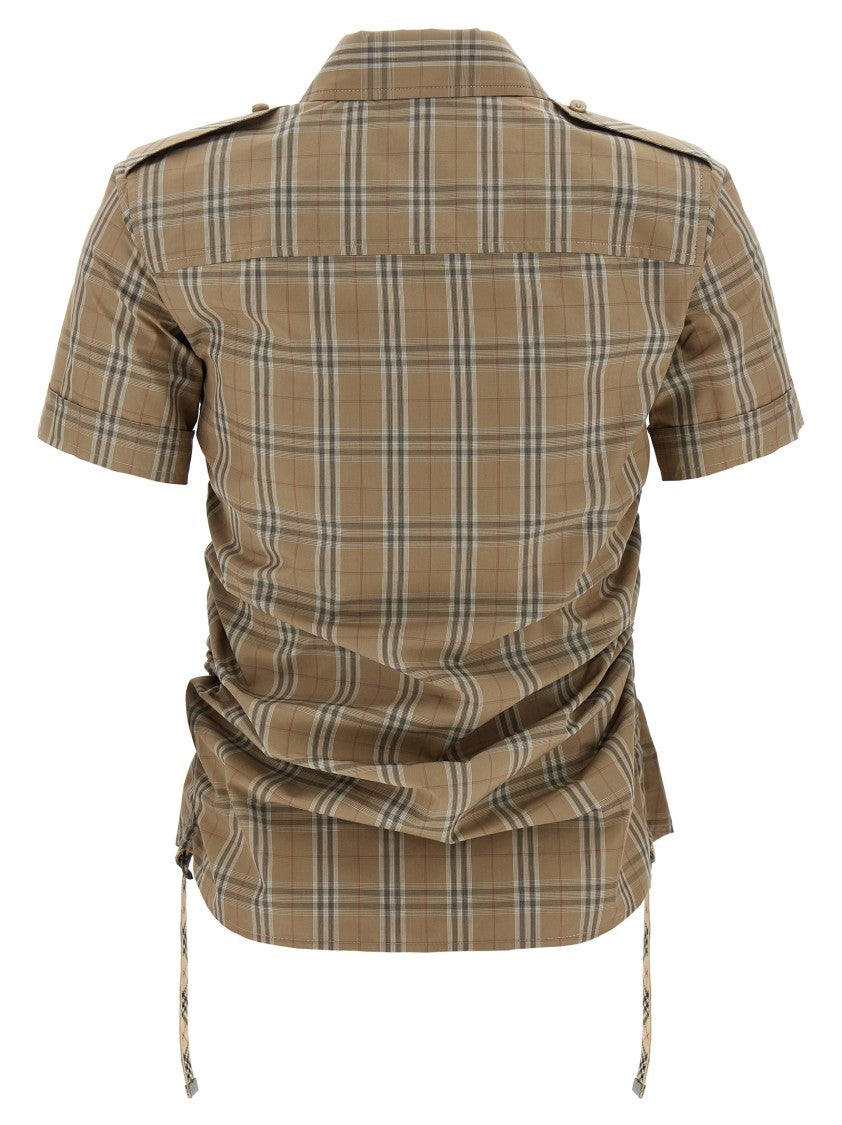 Burberry Check-Print Cotton Shirt With Curled Side Detail