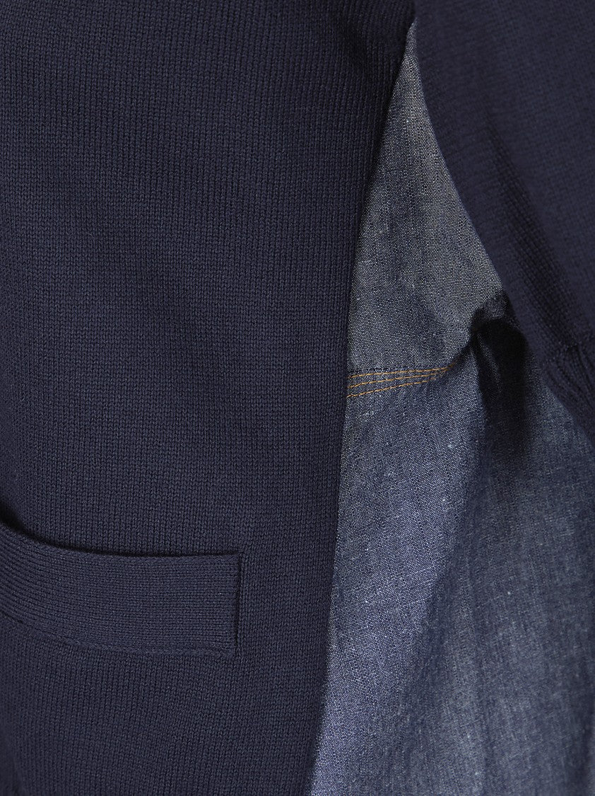 Sacai Denim X Knit Cardigan With Button-Down Front And Relaxed Fit