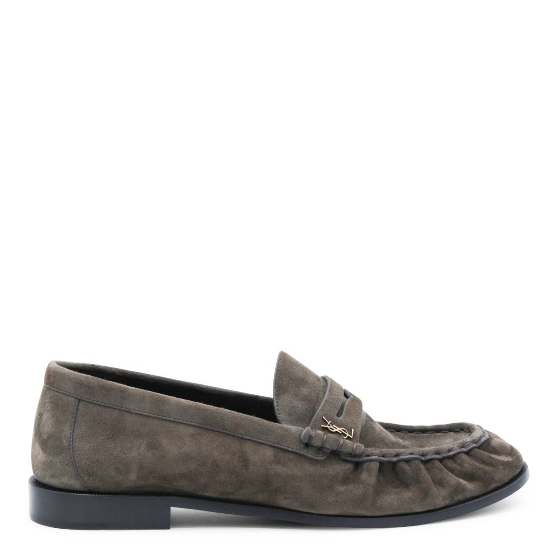 Saint Laurent Hand-Stitched Dark Brown Suede Loafers