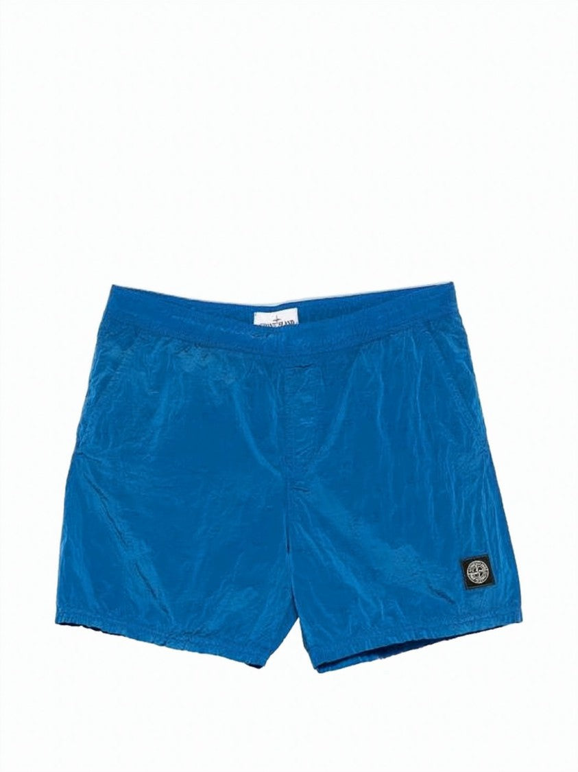 Stone Island Textured Blue Shorts With Elastic Waistband