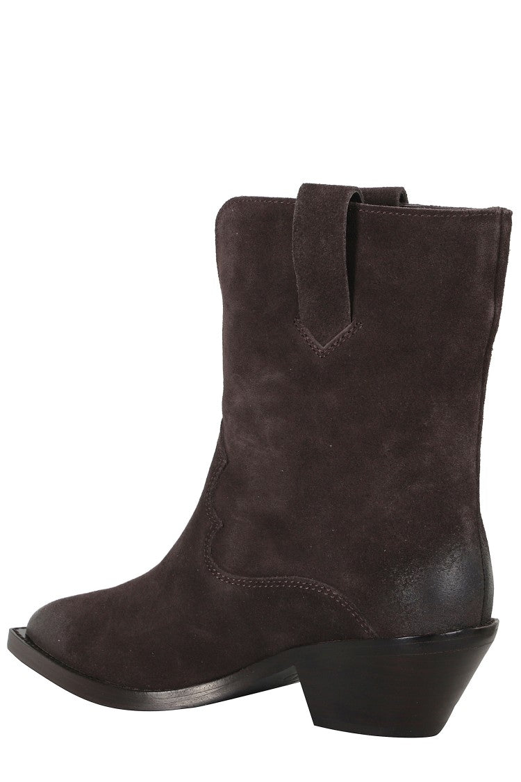 Ash Dark Brown Pointed-Toe Suede Velour Ankle Boots