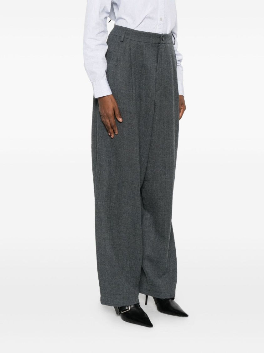 Darkpark High-Waisted Grey Wide-Leg Trousers With Pleated Front