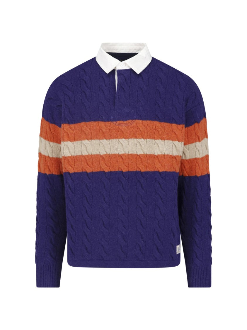 Polo Ralph Lauren Cable Knit Sweater With Classic Collar And Contrasting Stripes