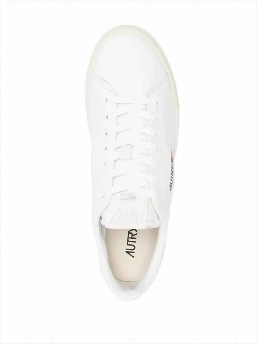 Autry Low-Top Leather Sneakers With Perforated Accents And Flag Detail