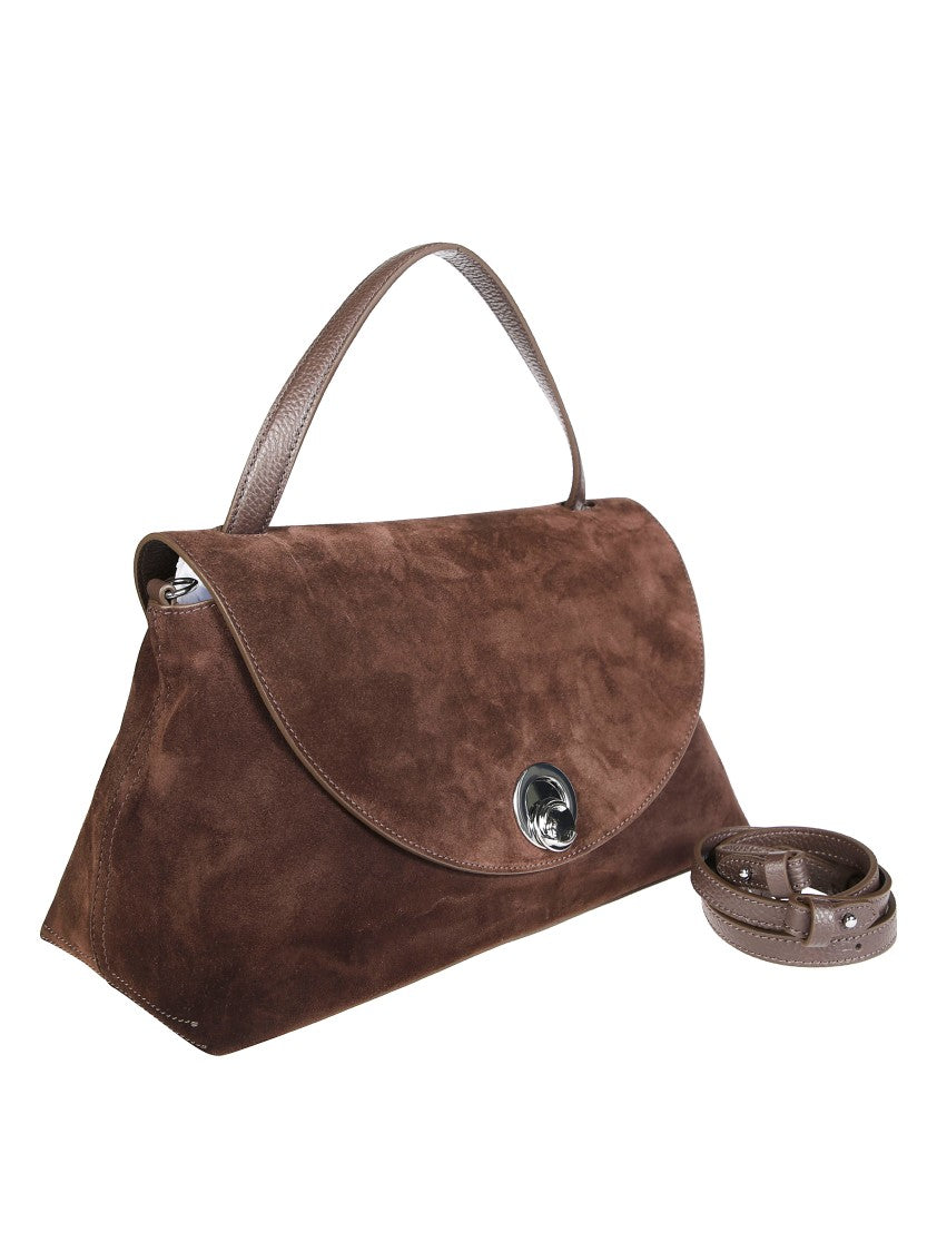 Coccinelle Trapezoidal Suede Handbag With Twist-Lock Clasp