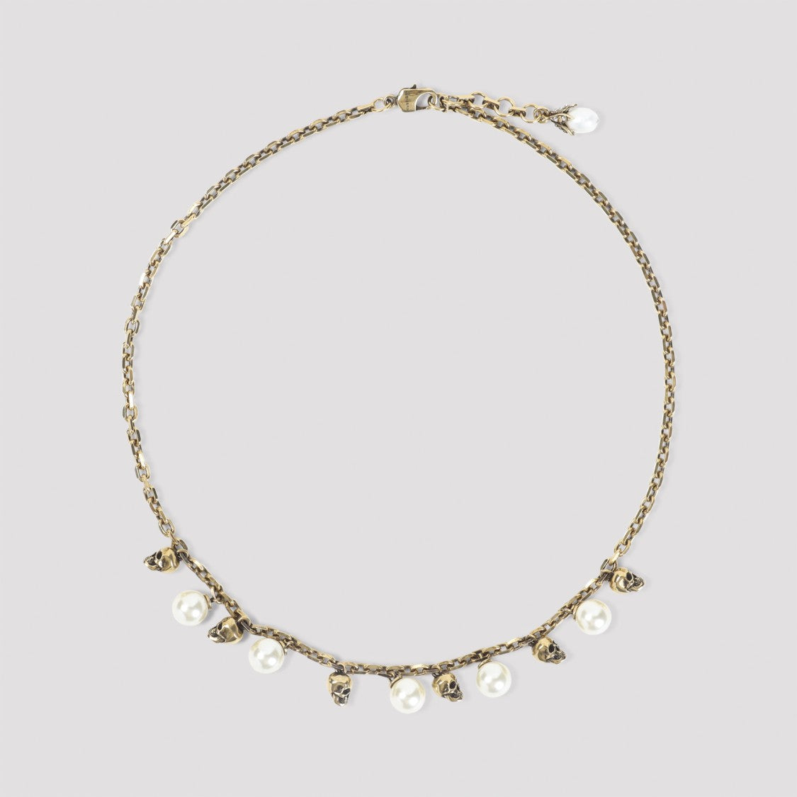 Alexander Mcqueen Brass And Pearl Necklace With Skull Charms